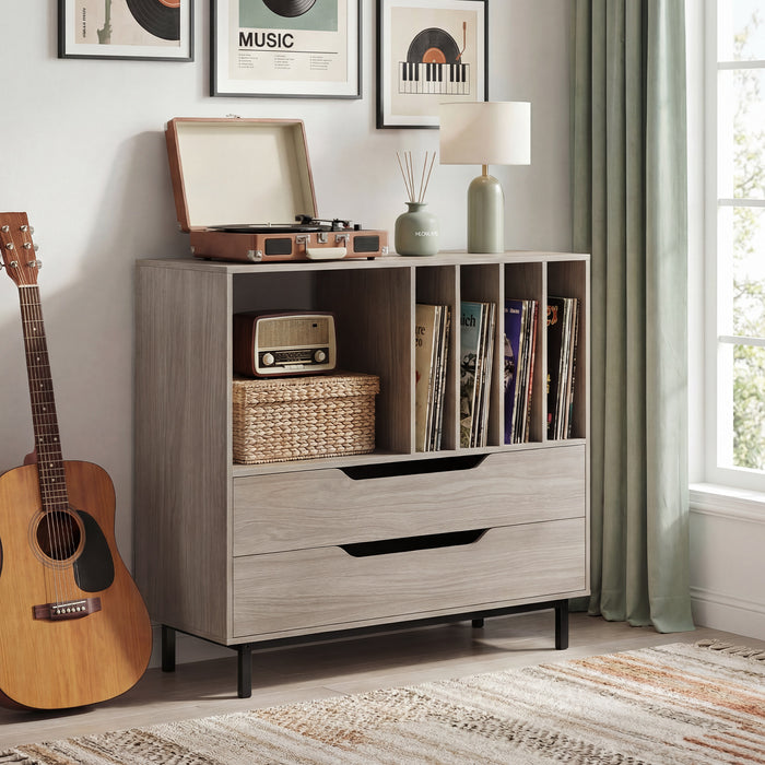 Record Player Stand Mid Century Turntable Stand with Open Compartment-