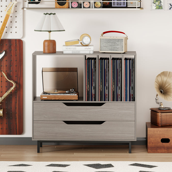 Record Player Stand Mid Century Turntable Stand with Open Compartment-