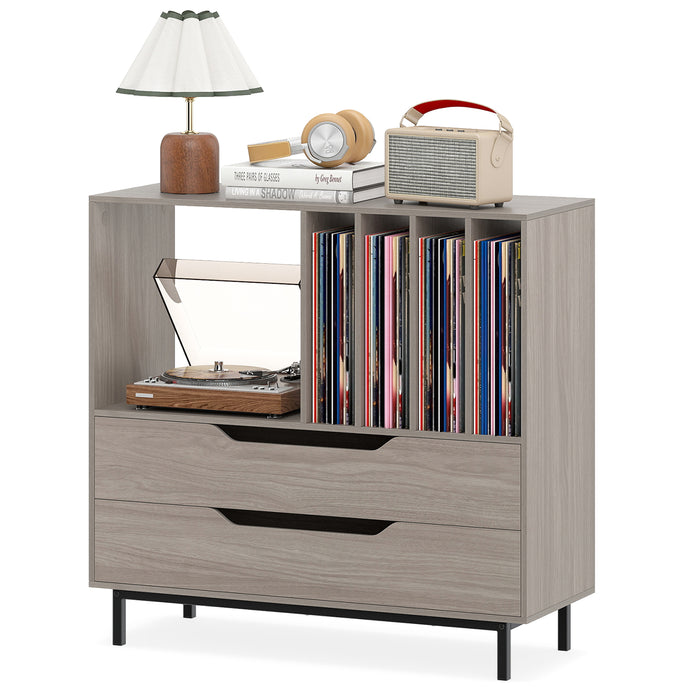 Record Player Stand Mid Century Turntable Stand with Open Compartment-