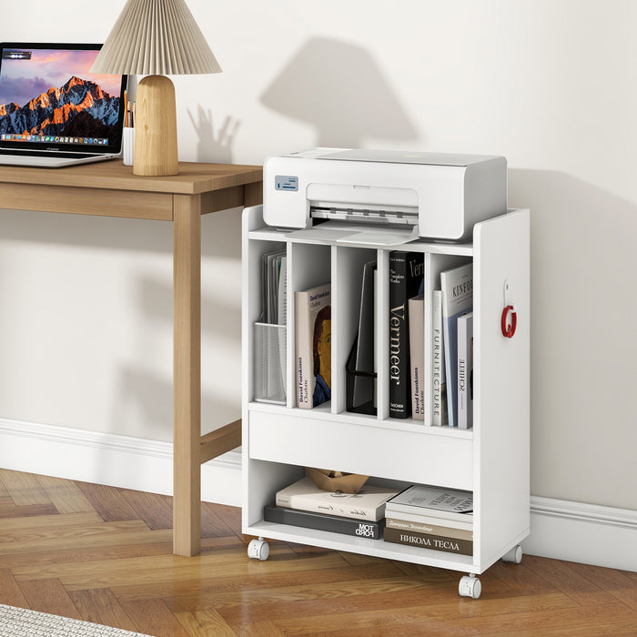 Rolling Record Player Stand with Drawer Hook and Lockable Wheels-White