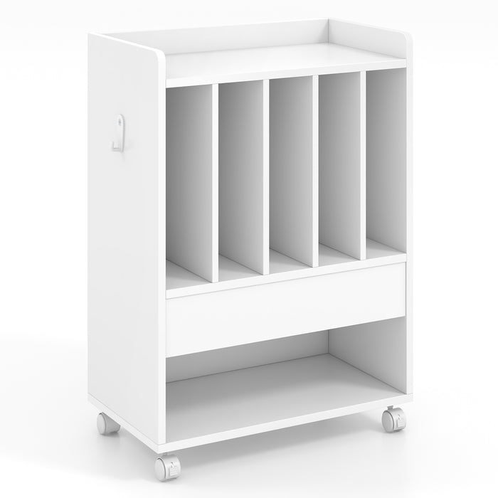 Rolling Record Player Stand with Drawer Hook and Lockable Wheels-White