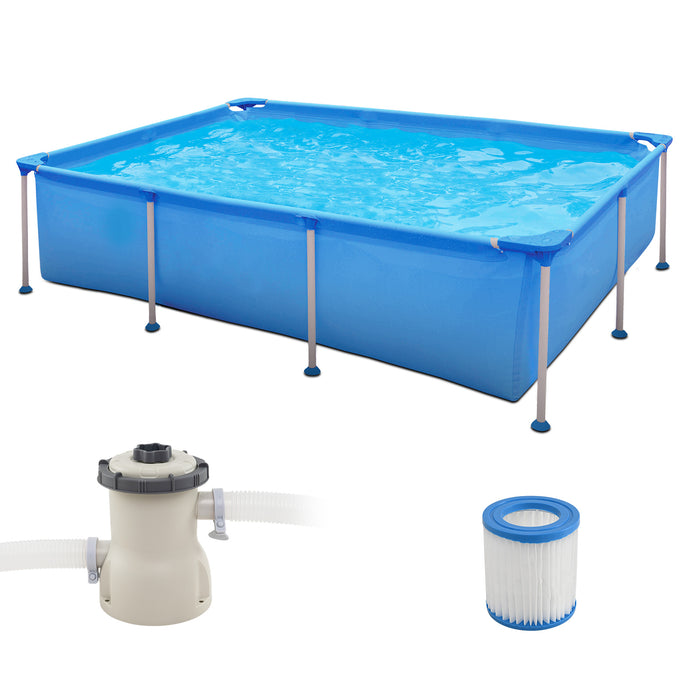 Rectangular Above Ground Swimming Pool Set with Filter Pump-
