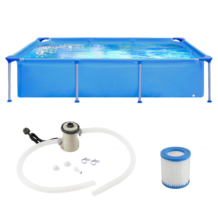 Rectangular Above Ground Swimming Pool Set with Filter Pump-