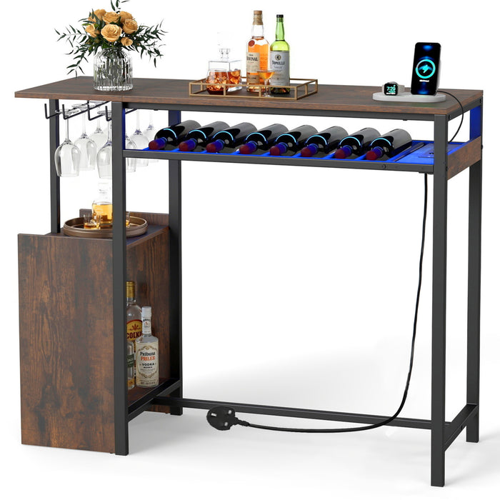 Rectangular Bar Table with RGB Light and 8-Bottle Wine Rack-