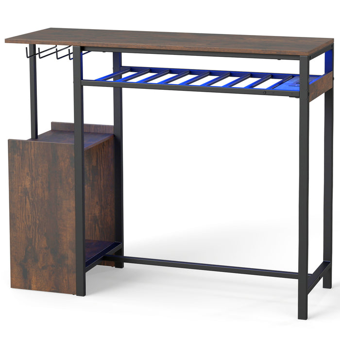 Rectangular Bar Table with RGB Light and 8-Bottle Wine Rack-