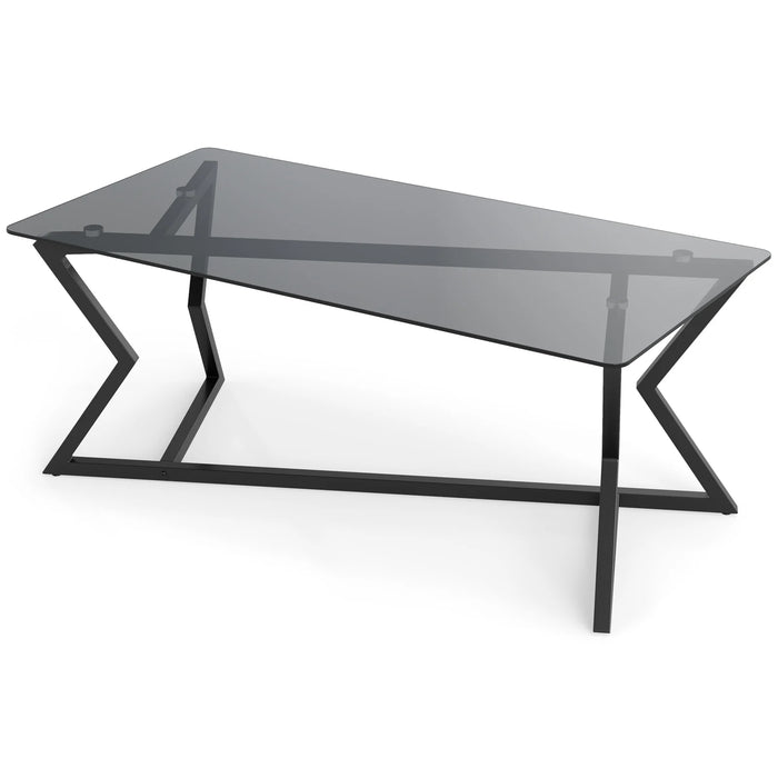 Rectangular Glass Coffee Table with Tempered Top and Metal Frame for Living Room-Grey&Black