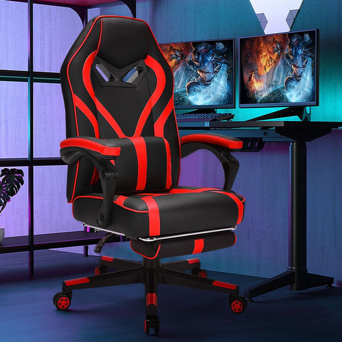 Ergonomic Swivel Gaming Chair with Retractable Footrest and Lumbar Support-