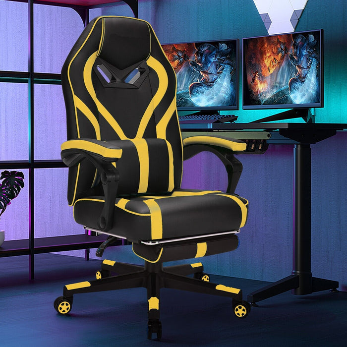 Ergonomic Swivel Gaming Chair with Retractable Footrest and Lumbar Support-
