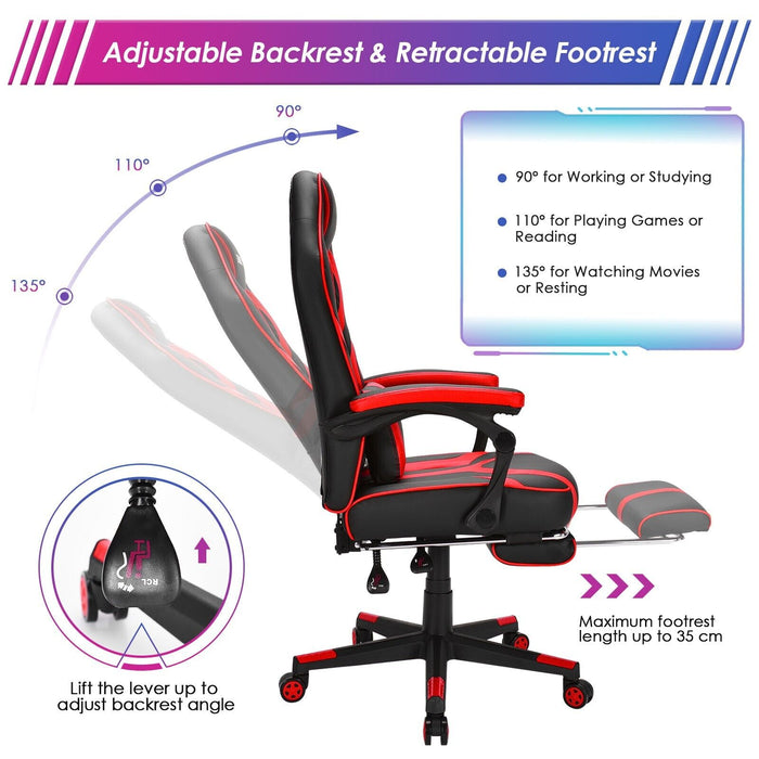 Ergonomic Swivel Gaming Chair with Retractable Footrest and Lumbar Support-