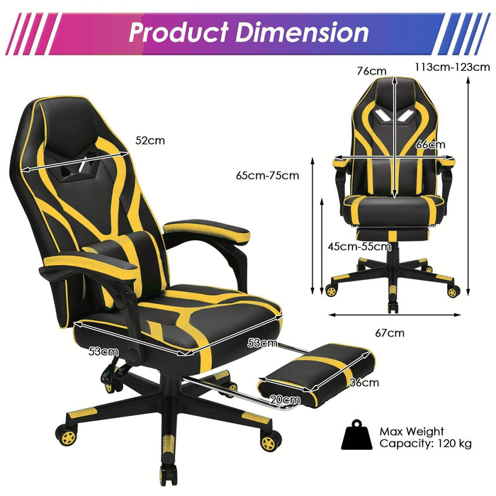 Ergonomic Swivel Gaming Chair with Retractable Footrest and Lumbar Support-