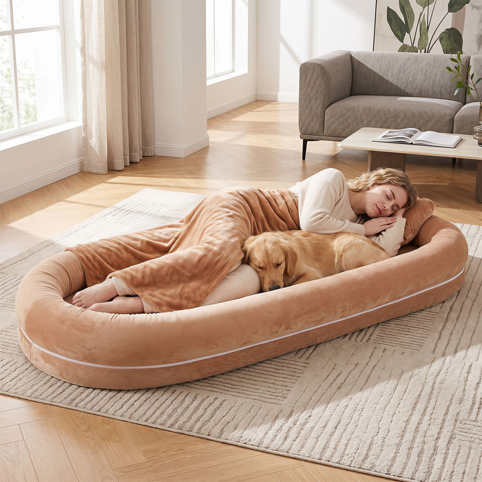 Removable Detachable Human Dog Bed for Adults and Large Dogs with Matching Plush Blanket-
