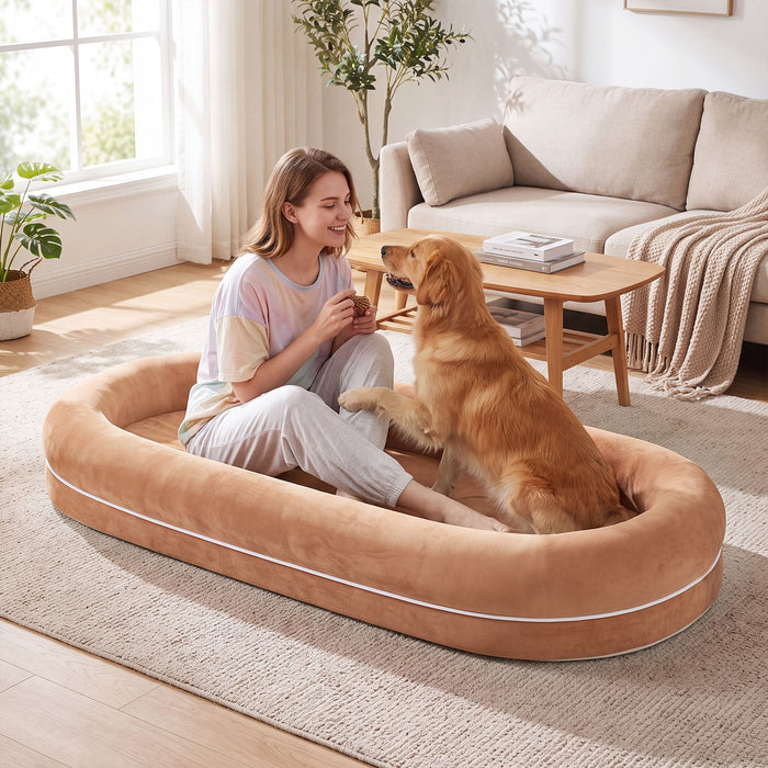 Removable Detachable Human Dog Bed for Adults and Large Dogs with Matching Plush Blanket-