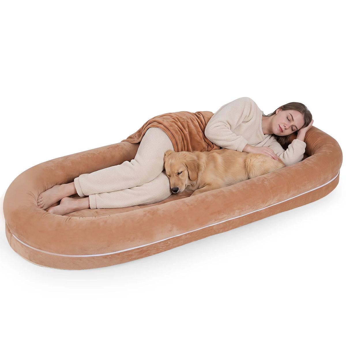 Removable Detachable Human Dog Bed for Adults and Large Dogs with Matching Plush Blanket-
