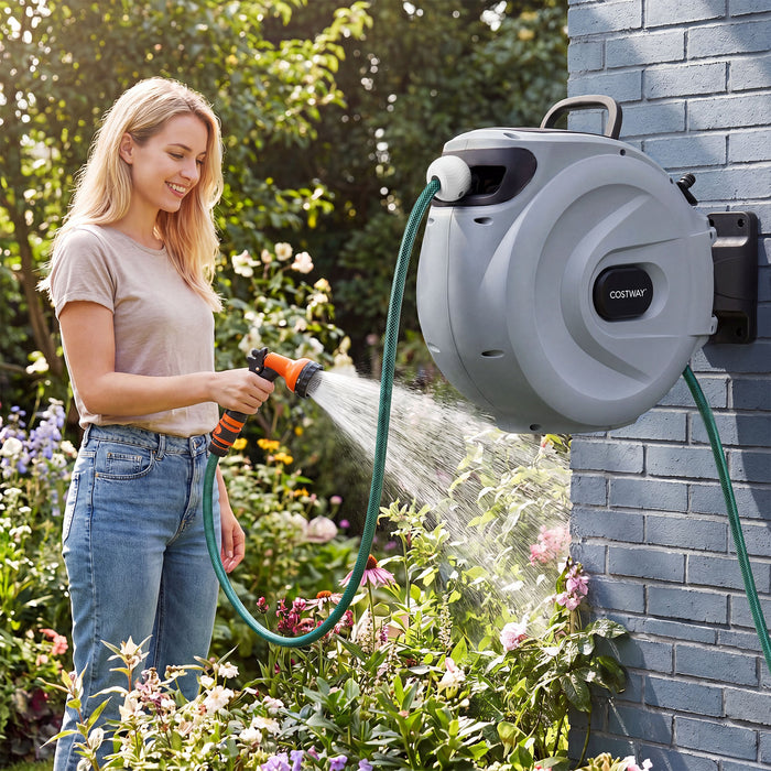 Retractable Garden Hose Reel 1.5 cm x 20 m Heavy Duty Wall Mount Hose Reel-