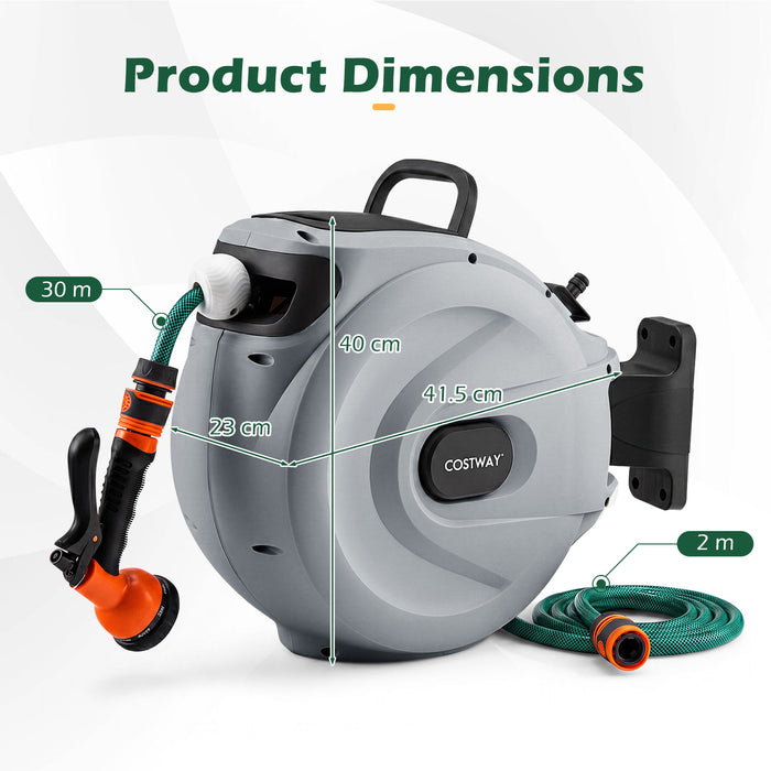 Retractable Garden Hose Reel 1.5 cm x 30 m Heavy Duty Wall Mount Hose Reel-