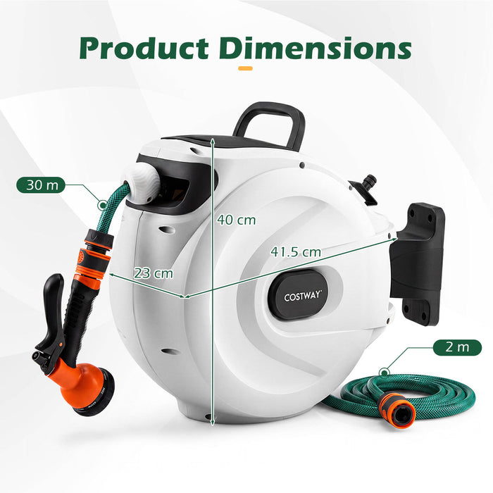 Retractable Garden Hose Reel 1.5 cm x 30 m Heavy Duty Wall Mount Hose Reel-