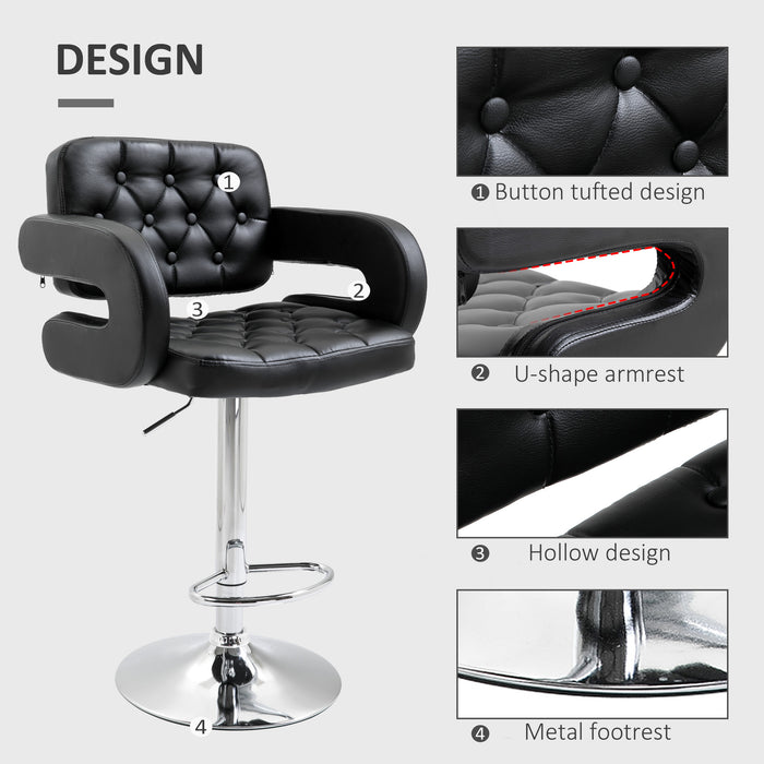 Set of 2 PU Leather Upholstered Swivel Bar Stool, Height Adjustable Barstool with Back, Armrest, Footrest for Kitchen
