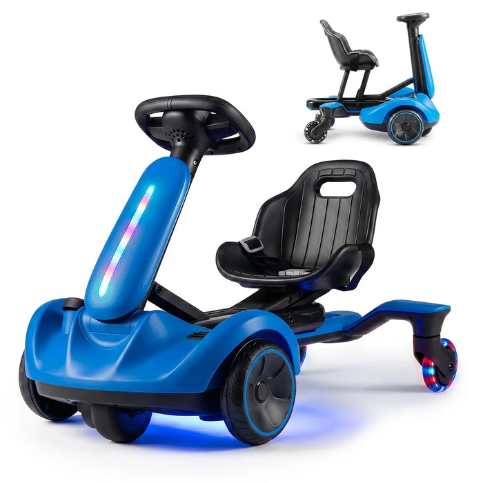 Ride on Drift Car for Kids 2-In-1 Go Kart with Adjustable Seat Sound LED Lights-Black