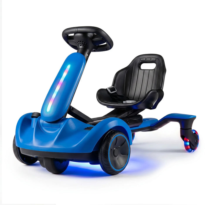 Ride on Drift Car for Kids 2-In-1 Go Kart with Adjustable Seat Sound LED Lights-Black