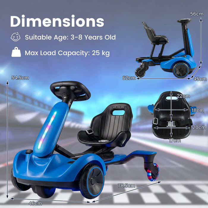 Ride on Drift Car for Kids 2-In-1 Go Kart with Adjustable Seat Sound LED Lights-Black