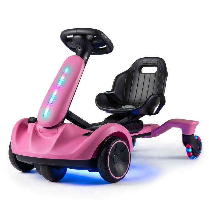 Ride on Drift Car for Kids 2-In-1 Go Kart with Adjustable Seat Sound LED Lights-Black