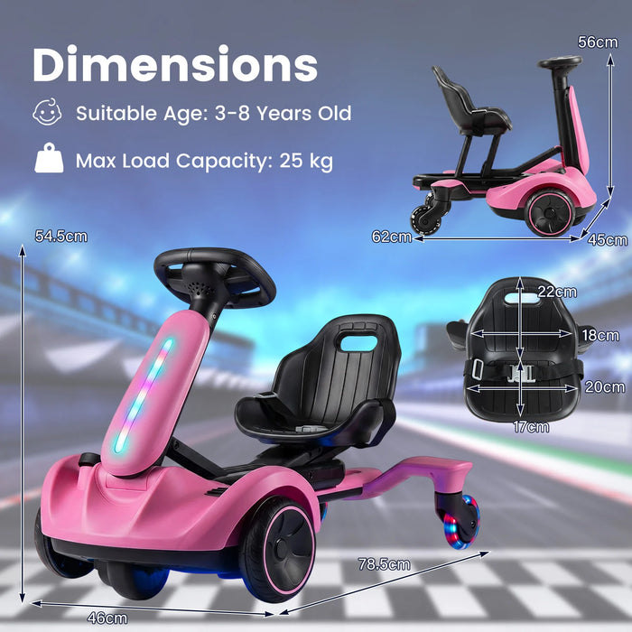 Ride on Drift Car for Kids 2-In-1 Go Kart with Adjustable Seat Sound LED Lights-Black
