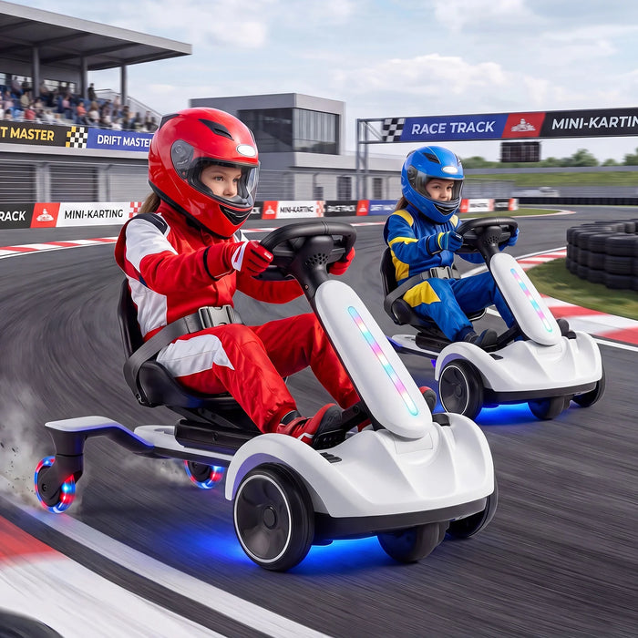 Ride on Drift Car for Kids 2-In-1 Go Kart with Adjustable Seat Sound LED Lights-Black