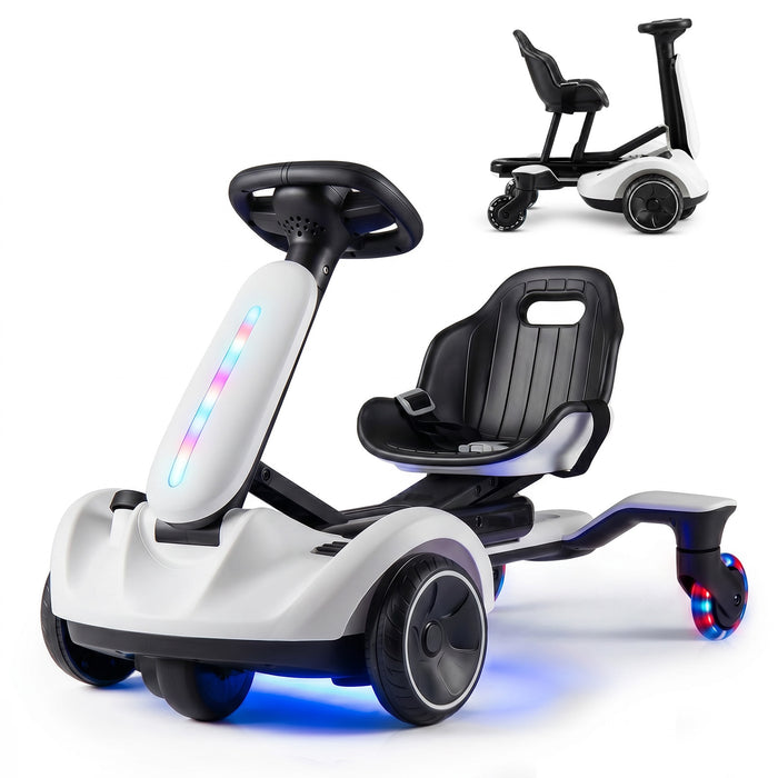 Ride on Drift Car for Kids 2-In-1 Go Kart with Adjustable Seat Sound LED Lights-Black