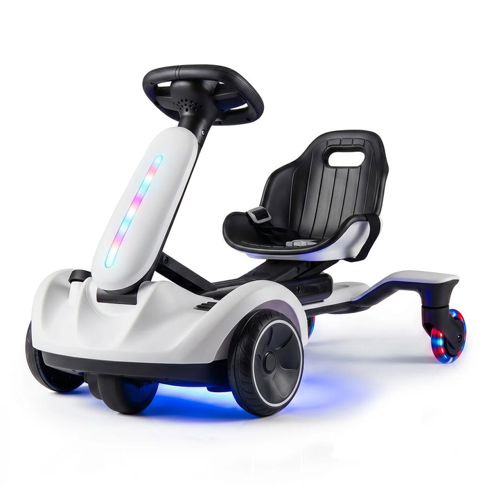 Ride on Drift Car for Kids 2-In-1 Go Kart with Adjustable Seat Sound LED Lights-Black
