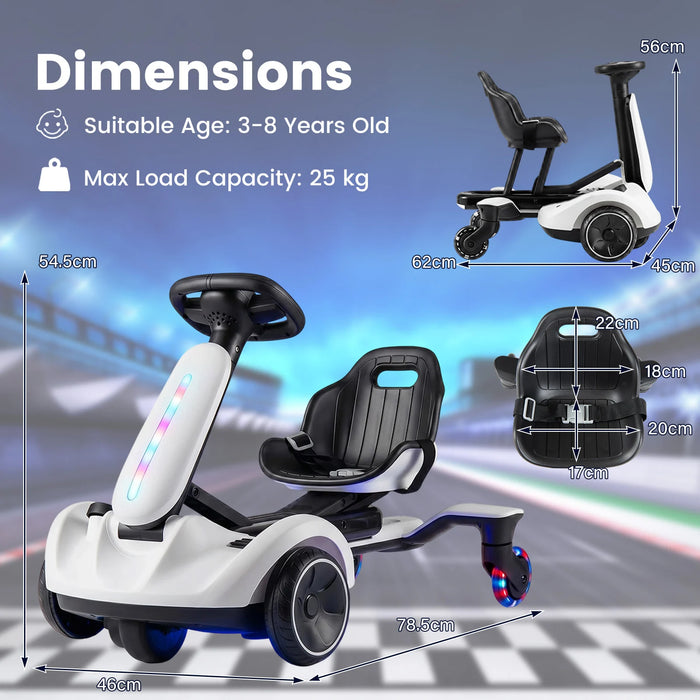 Ride on Drift Car for Kids 2-In-1 Go Kart with Adjustable Seat Sound LED Lights-Black
