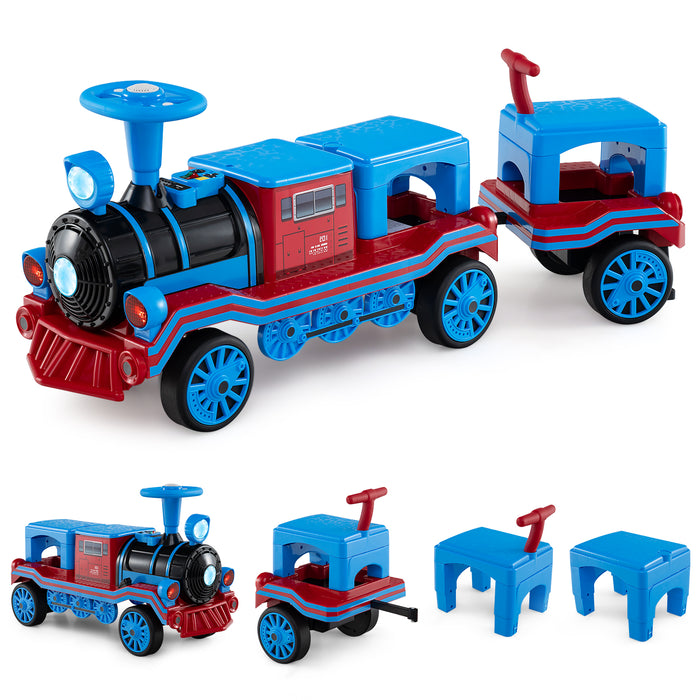 3-Seater 12V Ride on Train Set Trackless with 2 Removable Chairs-