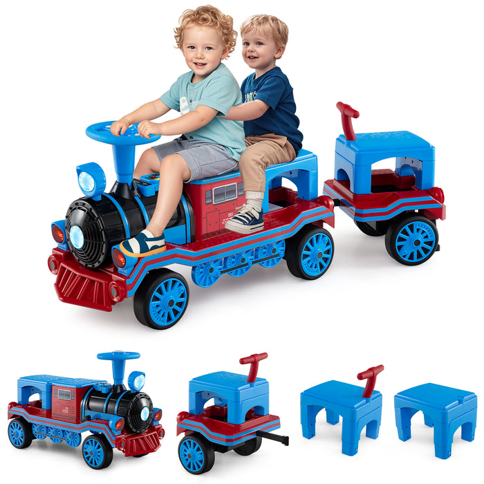 3-Seater 12V Ride on Train Set Trackless with 2 Removable Chairs-