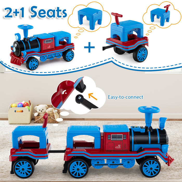 3-Seater 12V Ride on Train Set Trackless with 2 Removable Chairs-