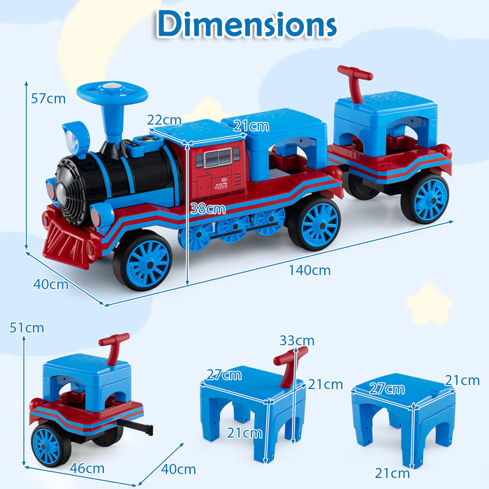 3-Seater 12V Ride on Train Set Trackless with 2 Removable Chairs-