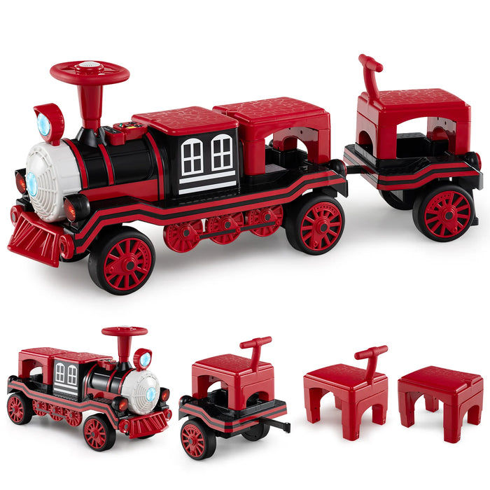 3-Seater 12V Ride on Train Set Trackless with 2 Removable Chairs-