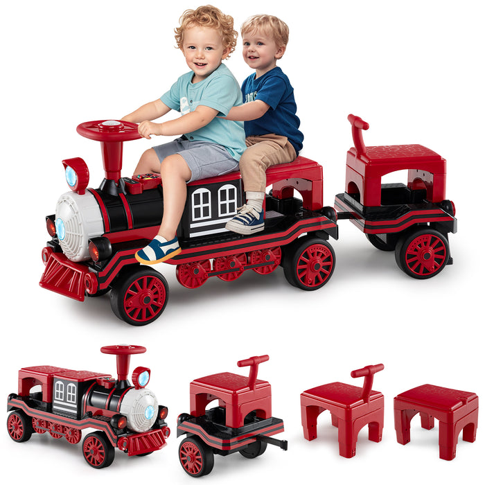 3-Seater 12V Ride on Train Set Trackless with 2 Removable Chairs-