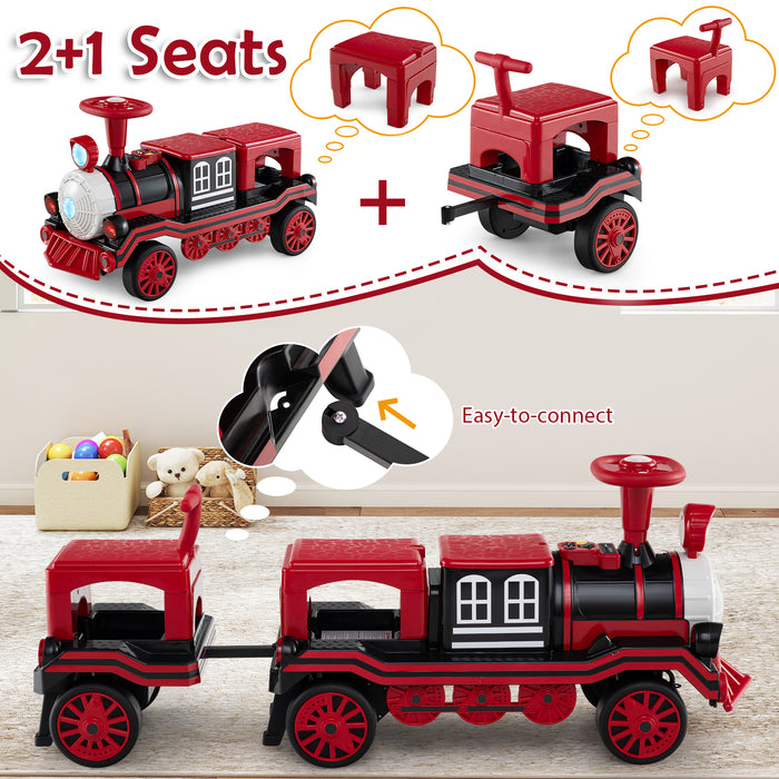 3-Seater 12V Ride on Train Set Trackless with 2 Removable Chairs-