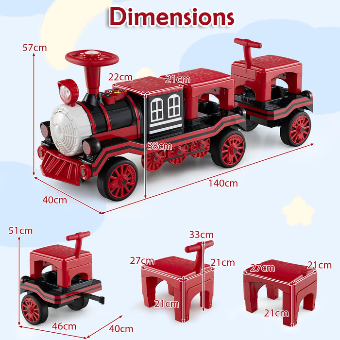 3-Seater 12V Ride on Train Set Trackless with 2 Removable Chairs-