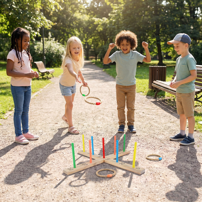 Ring Toss Game for Kids and Adults Outdoor Yard Game with 5 Rope Rings-
