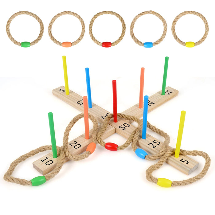 Ring Toss Game for Kids and Adults Outdoor Yard Game with 5 Rope Rings-