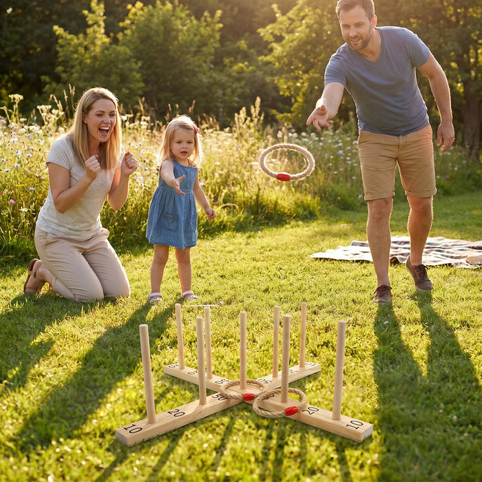 Ring Toss Game for Kids and Adults Outdoor Yard Game with 5 Rope Rings-