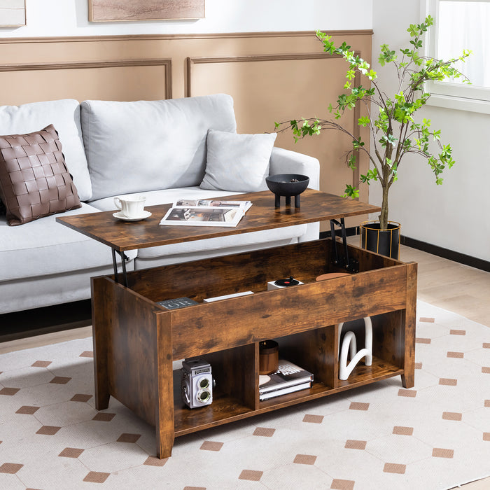 Rising Center Table with Lift Top Hidden Compartment-