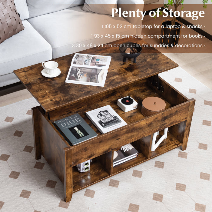 Rising Center Table with Lift Top Hidden Compartment-