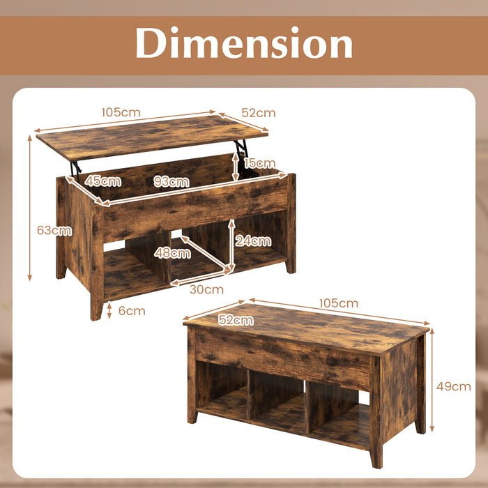 Rising Center Table with Lift Top Hidden Compartment-