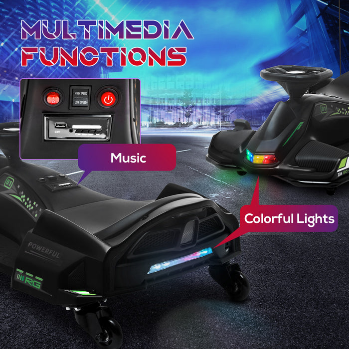 HOMCOM 12V Kids Electric Go Kart with Music, LED Lights, Slow Start, Black | Aosom UK