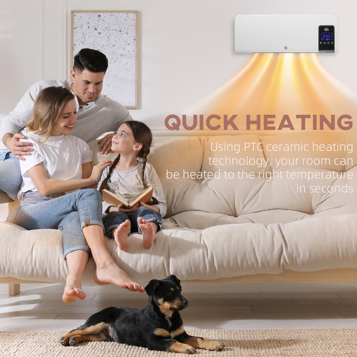 HOMCOM Electric Heater, 2000W Wall Mounted Space Heater with Remote Control, 2 Modes, Timer, Oscillation, Overheat Protection, Ceramic Heater for Home, White