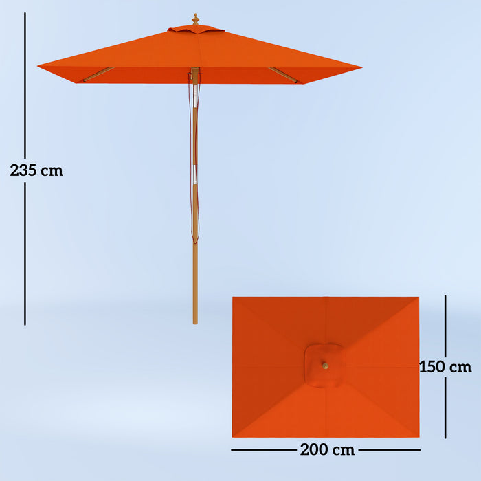 Outsunny Wooden Patio Umbrella - Orange