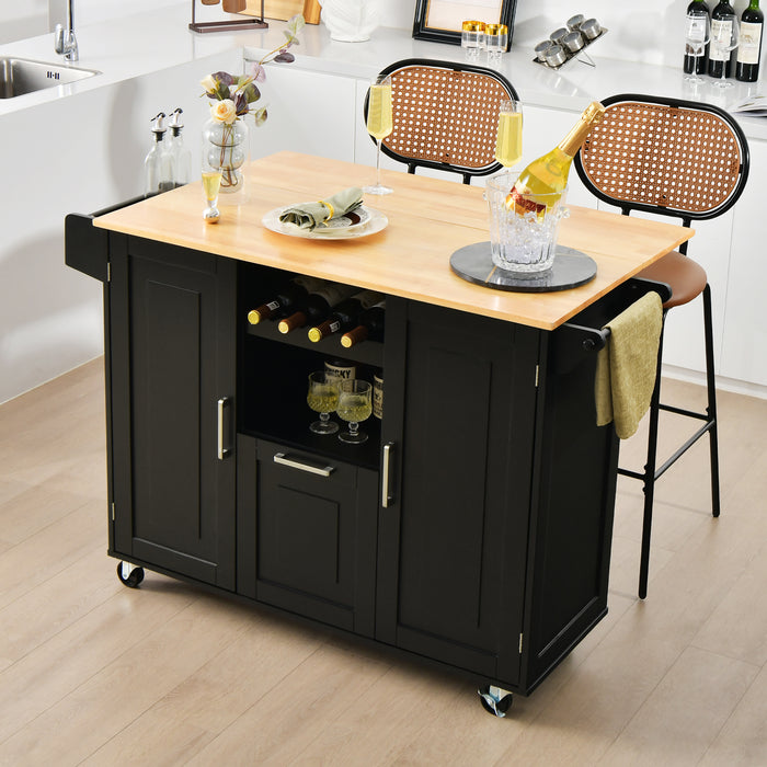 Rolling Kitchen Island Cart with Drop-Leaf Countertop-