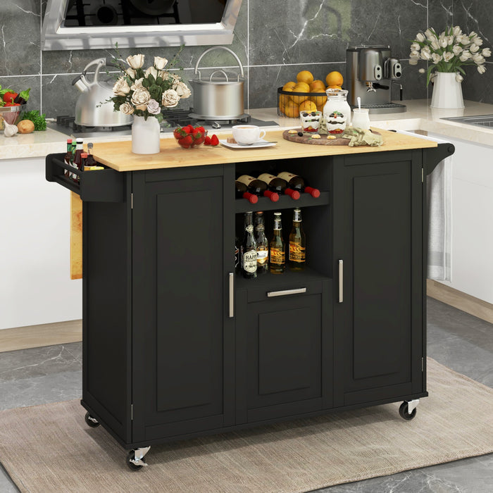 Rolling Kitchen Island Cart with Drop-Leaf Countertop-
