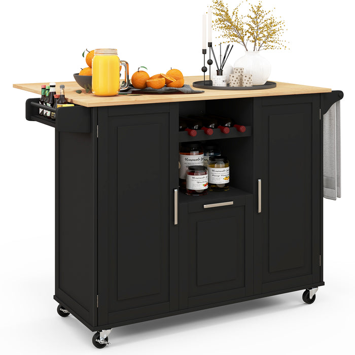 Rolling Kitchen Island Cart with Drop-Leaf Countertop-